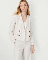 Ann Taylor The Cropped Double Breasted Blazer Textured Stretch Bleached Almond Women's