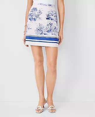 Ann Taylor Floral Cotton Linen A-Line Skirt