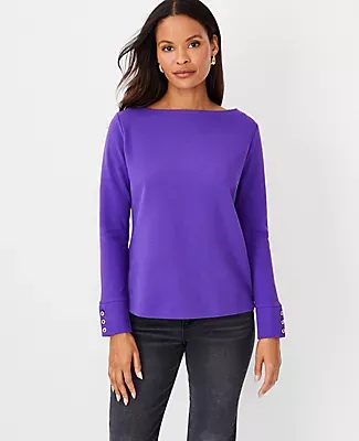 Ann Taylor Button Sleeve Boatneck Top