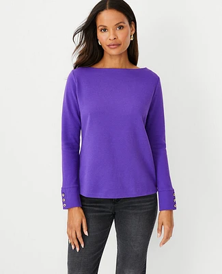 Ann Taylor Button Sleeve Boatneck Top Size 2XS Ultraviolet Women's