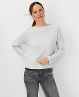 Ann Taylor Relaxed Cable Sweater Manhattan Mist Women's