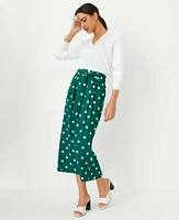 Ann Taylor Dotted Tie Waist Pleated Midi Skirt Fresh Evergreen Women's