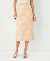 Ann Taylor Studio Collection Applique Cotton Linen Midi Skirt Praline Latte Women's