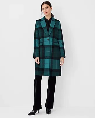 Ann Taylor Petite Plaid Wool Blend Short Chesterfield Coat