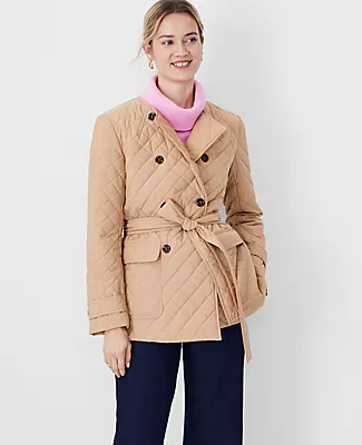 Ann Taylor Petite Quilted Belted Double Breasted Jacket