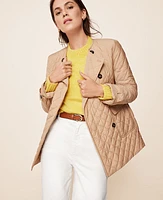 Ann Taylor Petite Quilted Belted Double Breasted Jacket Cafe au Lait Women's