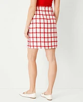 Ann Taylor Plaid Tweed Button A-Line Skirt Red/White Multi Women's