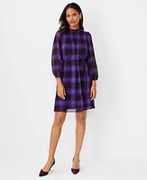 Ann Taylor Plaid Pintucked Belted Dress
