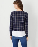 Ann Taylor Plaid Layered Mixed Media Top Size XS Night Sky Women's