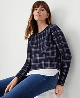 Ann Taylor Plaid Layered Mixed Media Top Size XS Night Sky Women's