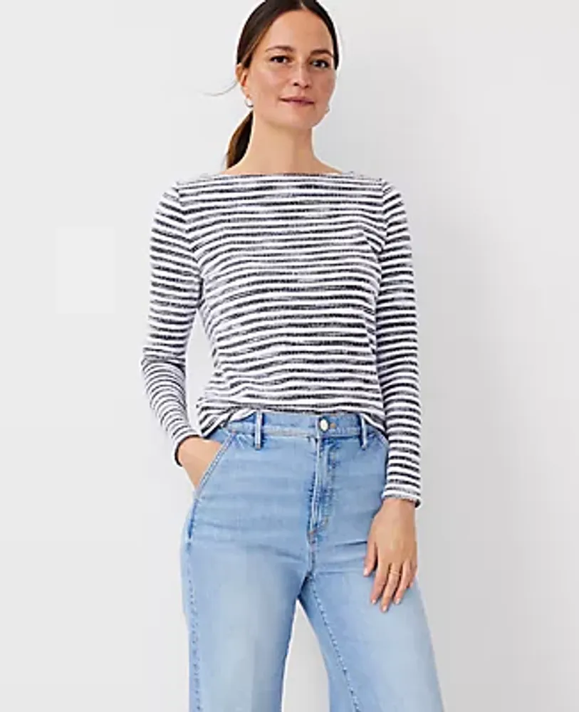 Ann Taylor Tweed Stripe Boatneck Top