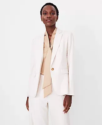 Ann Taylor The Notched One Button Blazer Textured Stretch