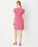 Ann Taylor Tweed Short Sleeve Flare Dress Pink/Neutral Multi Women's