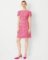 Ann Taylor Tweed Short Sleeve Flare Dress Pink/Neutral Multi Women's