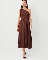 Ann Taylor One Shoulder Flare Midi Dress Brown Stone Women's