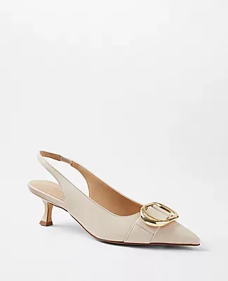Ann Taylor Leather Buckle Pointy Toe Slingback Pumps