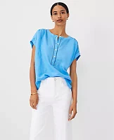 Ann Taylor Linen Cutout Framed Popover Top