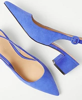 Ann Taylor Suede Block Heel Slingback Pumps Dazzling Blue Women's