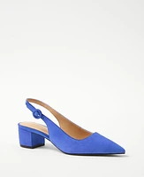 Ann Taylor Suede Block Heel Slingback Pumps Dazzling Blue Women's