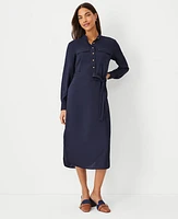 Ann Taylor Stand Collar Belted Pocket Shirtdress Size 2 Night Sky Women's