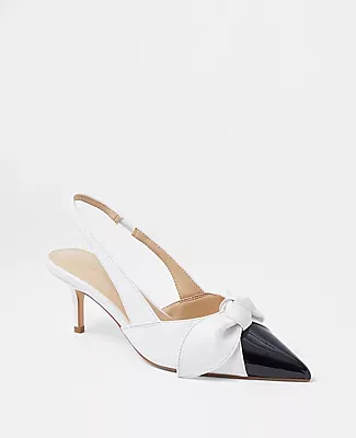 Ann Taylor Leather Bow Mid Heel Slingback Pumps