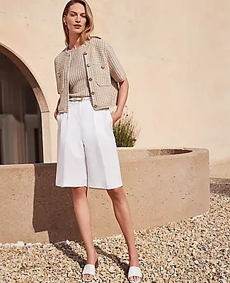 Ann Taylor Pleated Long Shorts Linen Blend