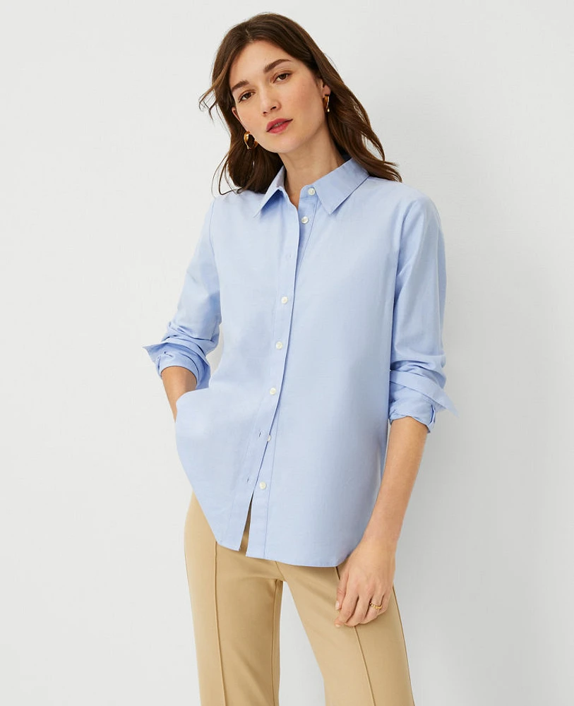 Ann Taylor Petite Oxford Relaxed Perfect Shirt Light Blue Melange Women's