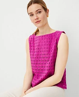 Ann Taylor Cotton Eyelet Boatneck Top Magenta Shadow Women's