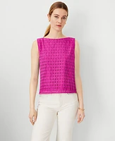 Ann Taylor Cotton Eyelet Boatneck Top Magenta Shadow Women's