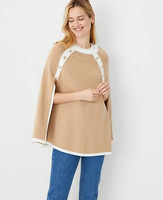 Ann Taylor Colorblock Button Neck Poncho Baguette Women's