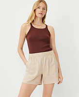 Ann Taylor AT Weekend Patch Pocket Easy Mid Shorts Linen Blend Women's