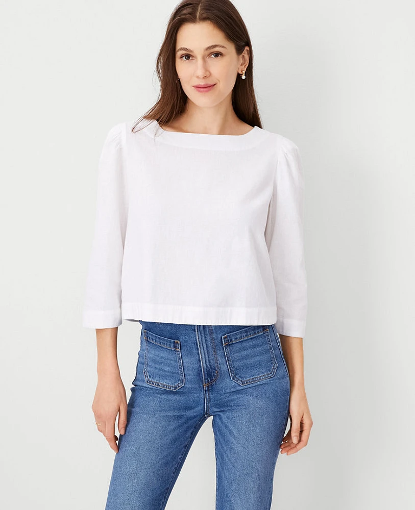 Ann Taylor Linen Blend Boatneck T-Shirt White Women's