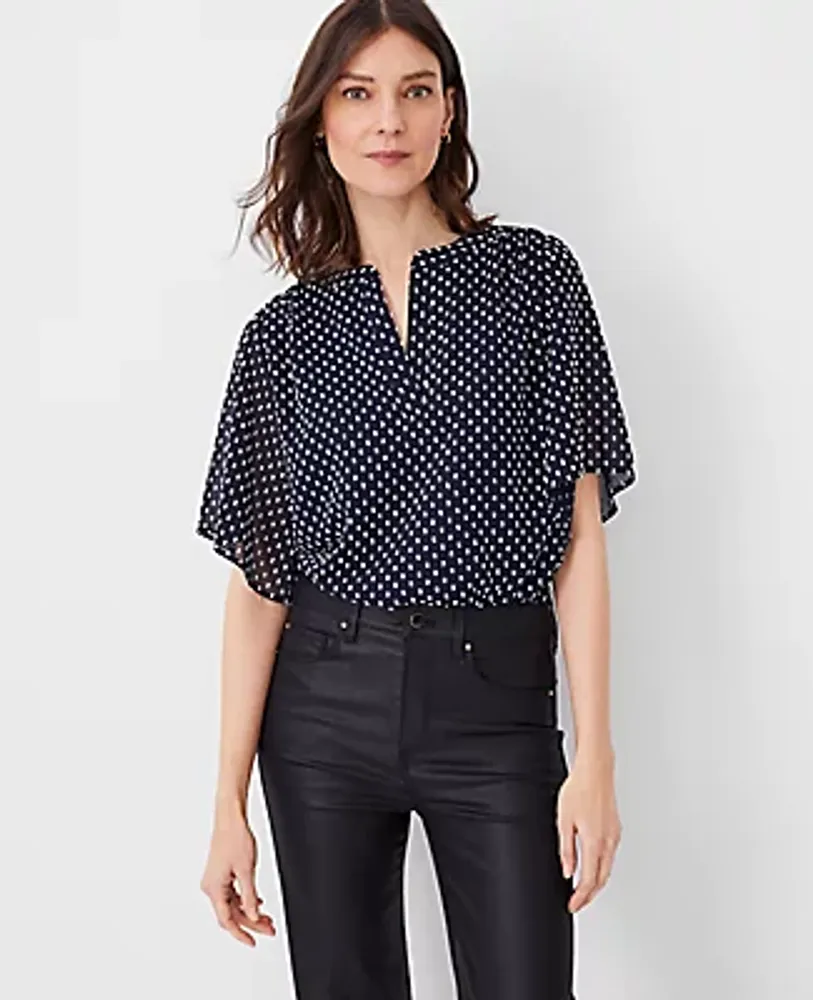 Ann Taylor Clip Shirred Split Neck Popover Top