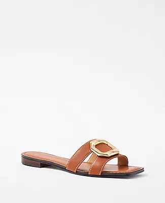 Ann Taylor AT Weekend Leather Buckle Slides