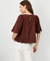 Ann Taylor Linen Blend Pleat Neck Blouse Women's