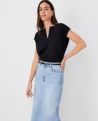 Ann Taylor AT Weekend Split Neck Wedge Shell Top