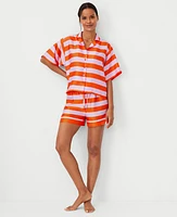 Ann Taylor Striped Pajama Short Set Flame Azalea Women's