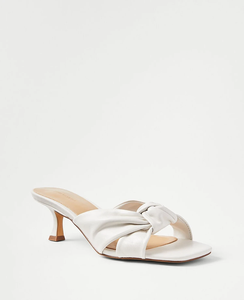 Ann Taylor Knotted Leather Sandals Winter White Women's