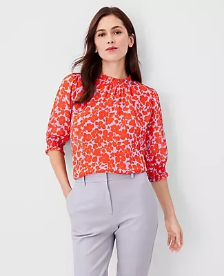 Ann Taylor Petite Floral Smocked Top