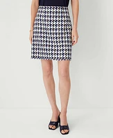 Ann Taylor Houndstooth Tweed Fringe A-Line Skirt Blue/Ivory Multi Women's