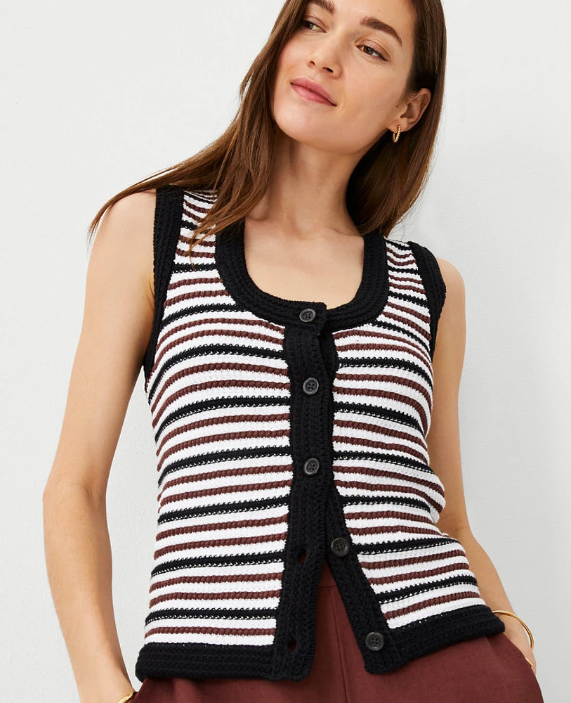 Ann Taylor Texture Stitch Scoop Neck Vest Black/Brown Multi Women's