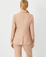 Ann Taylor The Long One Button Notched Fitted Blazer Linen Twill Camel Taupe Women's