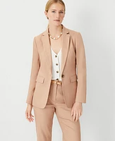 Ann Taylor The Long One Button Notched Fitted Blazer Linen Twill Camel Taupe Women's