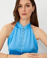 Ann Taylor Button Halter Top Cerulean Blue Women's