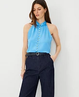 Ann Taylor Button Halter Top Cerulean Blue Women's