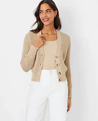 Ann Taylor Textured Stitch Scalloped Cardigan