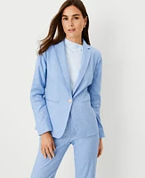 Ann Taylor The Petite Hutton Blazer Chambray Linen Blend Blue Yonder Women's