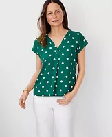Ann Taylor Dot Mixed Media Pleat Front Top