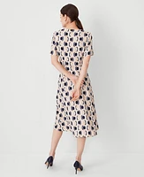 Ann Taylor Petite Geo Belted Twist Flare Dress Baguette Women's