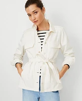 Ann Taylor Petite AT Weekend Belted Denim Jacket Ivory Women's